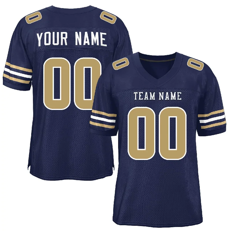 Custom Football Jersey For Youth Teams-Custom Navy Old Gold-White Classic Style Mesh Authentic Football Jersey