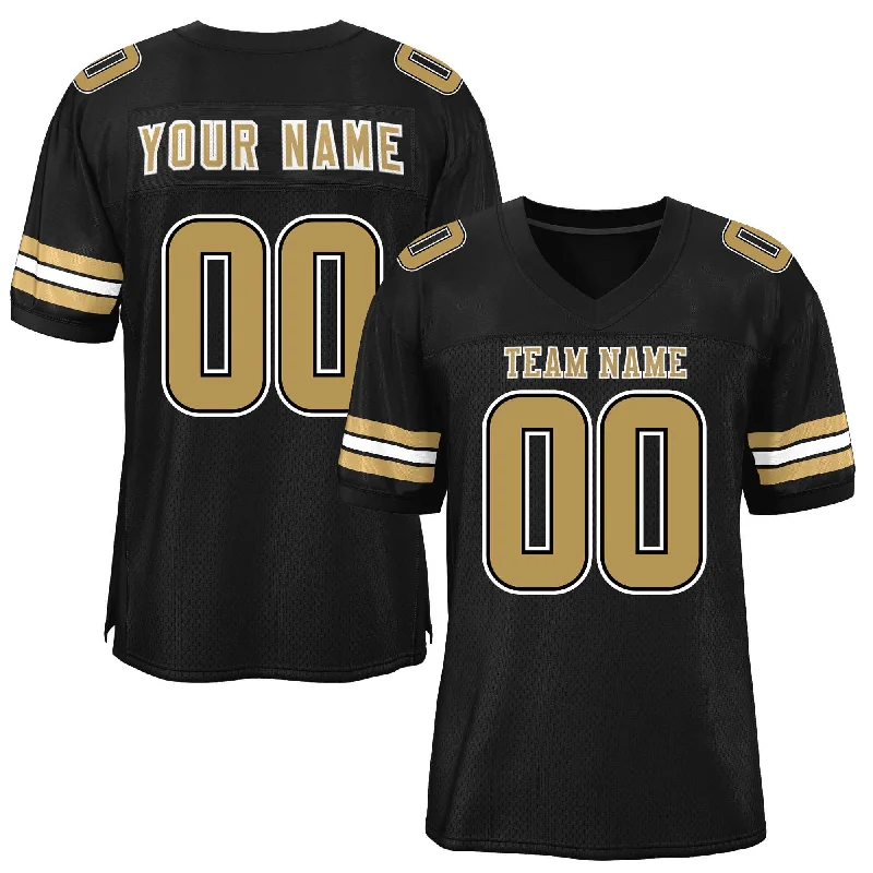 Football Jersey For College & University Teams-Custom Black Old Gold-White Classic Style Mesh Authentic Football Jersey