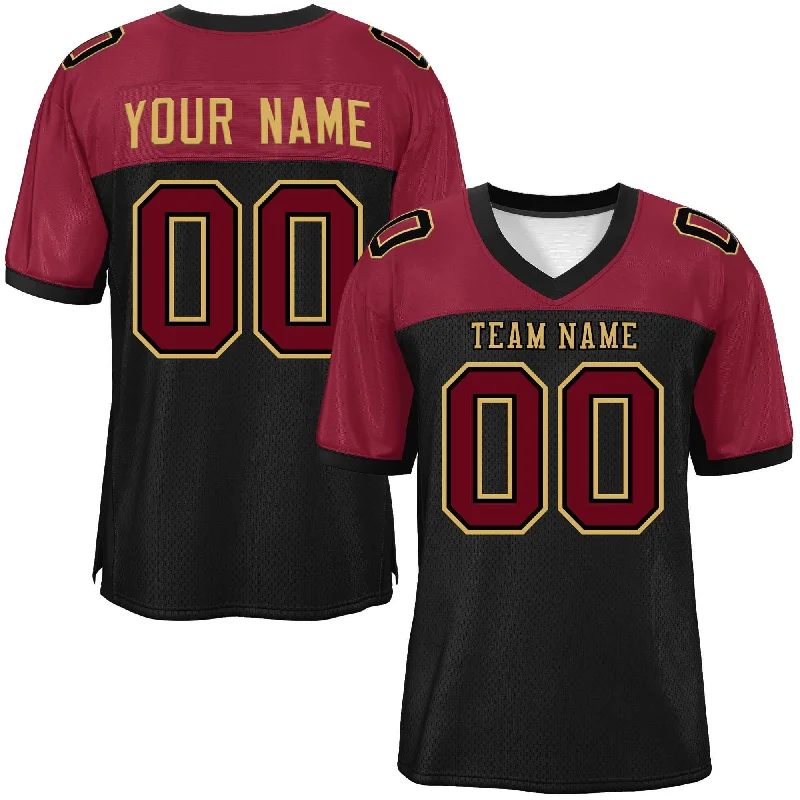 Football Jersey For Team Gifts-Custom Black-Crimson Raglan Sleeves Fashion Authentic Football Jersey