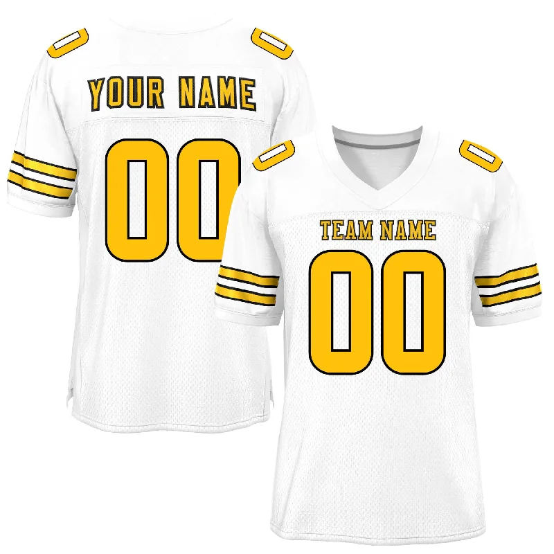 Personalized Football Jersey For Custom Team Wear-Custom White Gold Classic Style Mesh Authentic Football Jersey