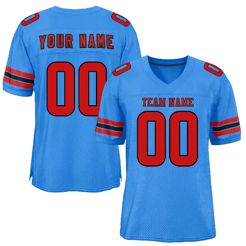 Football Jersey With Motivational Quotes-Custom Powder Blue Red-Black Classic Style Mesh Authentic Football Jersey