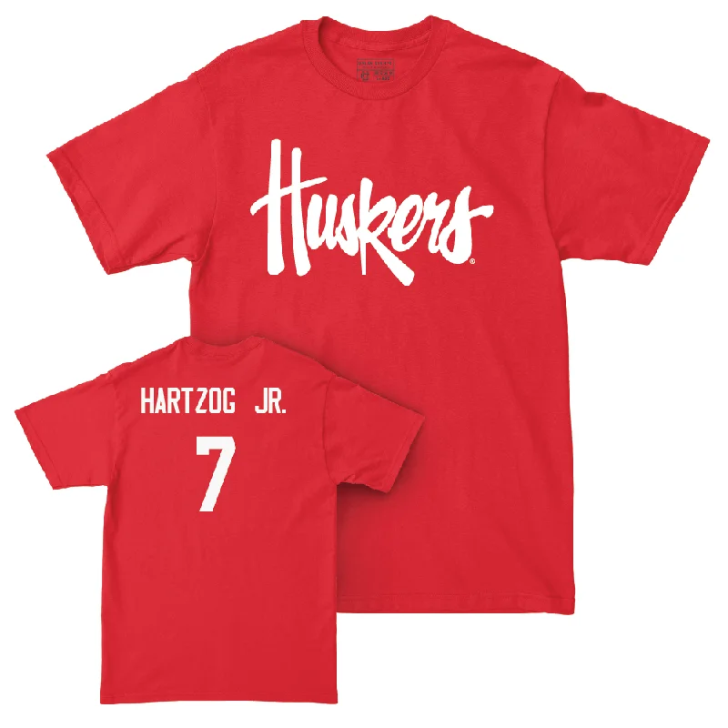 Personalized Football Jersey For Sponsors-Red Football Huskers Tee - Malcolm Hartzog Jr | #7