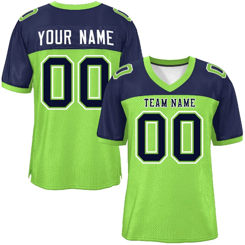 Personalized Football Jersey For Volunteer Teams-Custom Neon Green-Navy Raglan Sleeves Fashion Authentic Football Jersey