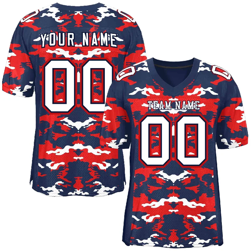 Custom Football Jersey For Sporting Achievements-Custom Navy Red-White Personalized Camo Authentic Football Jersey