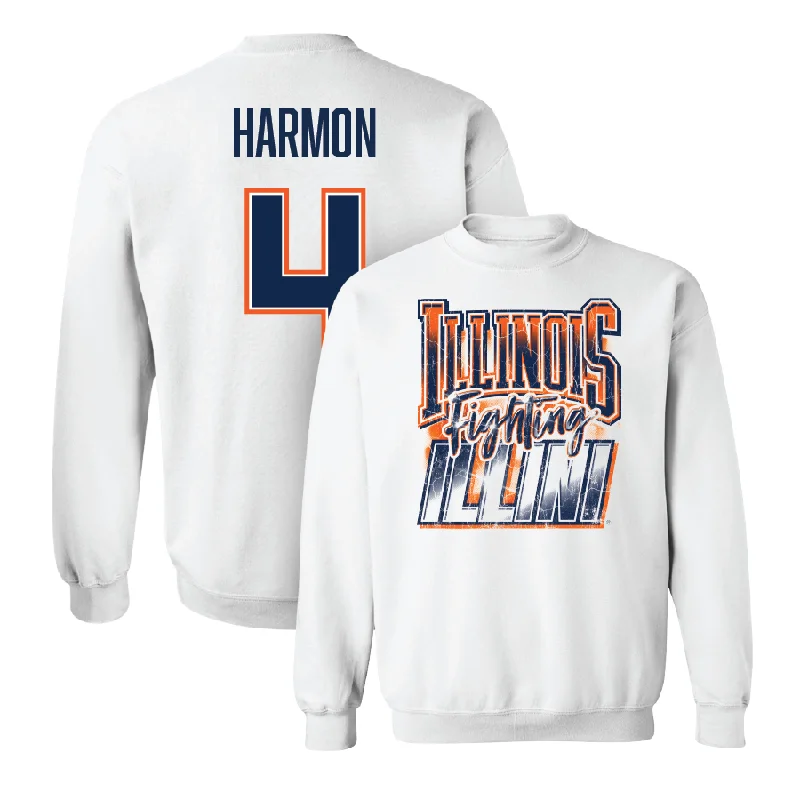 Basketball Jersey With Custom Graphics-White Illinois Graphic Crew - Justin Harmon