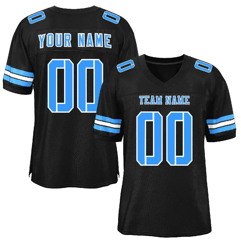 Personalized Football Jersey For Team-Custom Black Powder Blue-White Classic Style Mesh Authentic Football Jersey