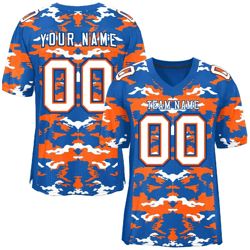 Personalized Football Jersey For Sporting Goods-Custom Royal Orange-White Personalized Camo Authentic Football Jersey