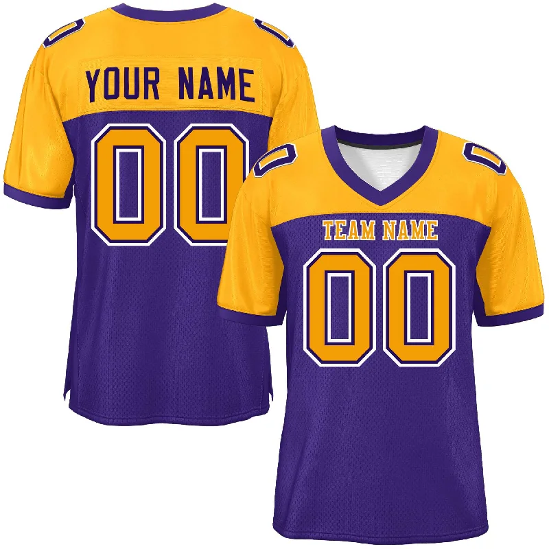 Football Jersey For Family Teams-Custom Purple-Yellow Raglan Sleeves Fashion Authentic Football Jersey