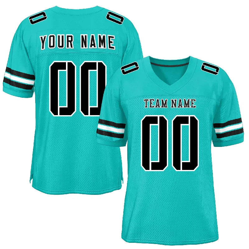 Football Jersey For Fan Loyalty Rewards-Custom Aqua Black-White Classic Style Mesh Authentic Football Jersey