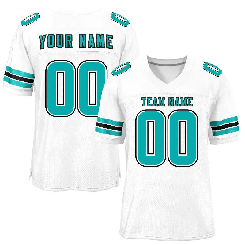 Football Jersey With Player Number Customization-Custom White Aqua-Black Classic Style Mesh Authentic Football Jersey