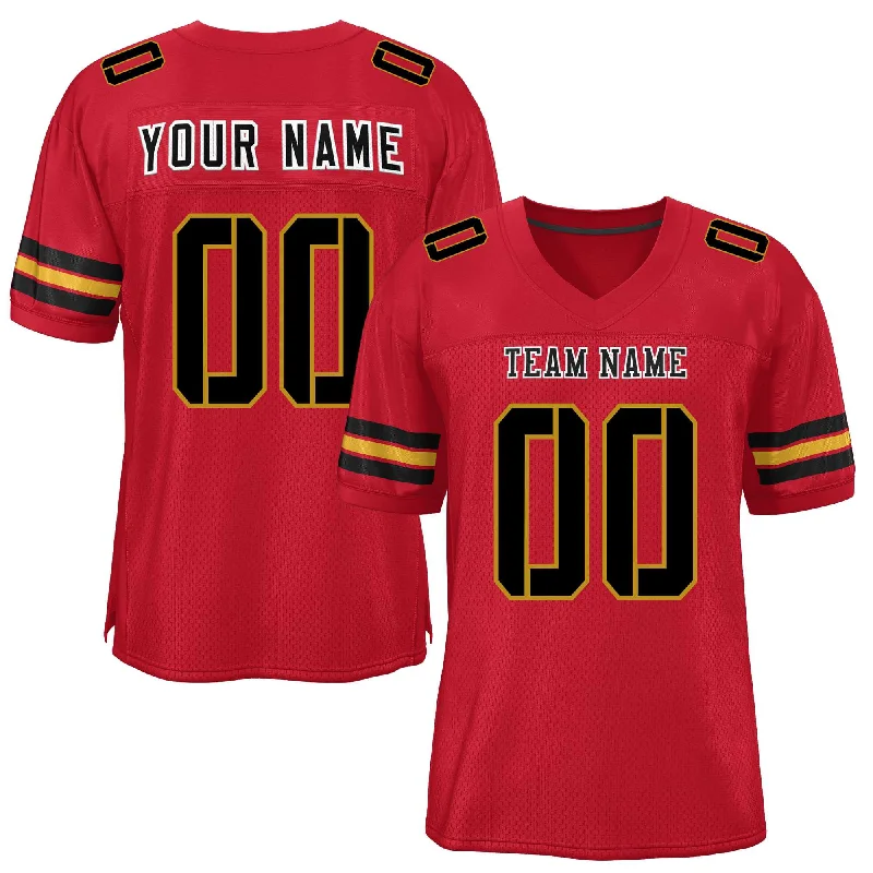 Custom Football Jersey For Local Leagues-Custom Red Black-Old Gold Classic Style Mesh Authentic Football Jersey