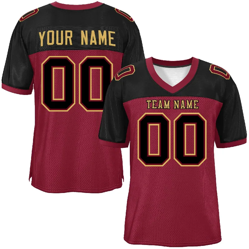 Football Jersey With Player Number & Name-Custom Crimson-Black Raglan Sleeves Fashion Authentic Football Jersey