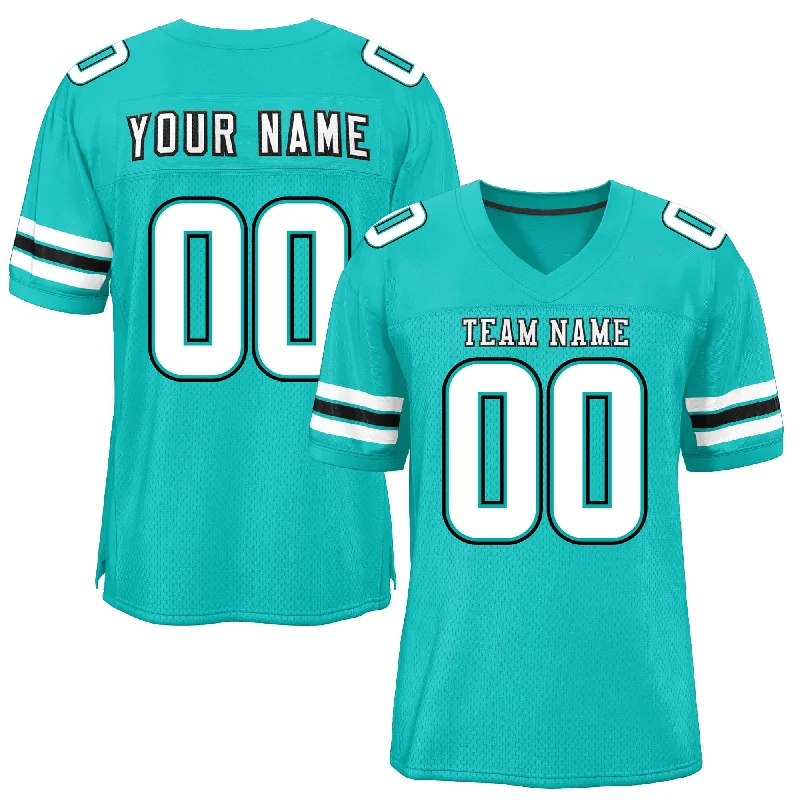 Personalized Football Jersey For Schools & Colleges-Custom Aqua White-Black Classic Style Mesh Authentic Football Jersey