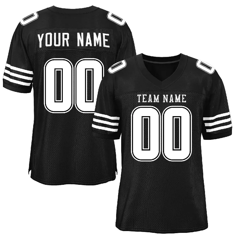 Custom Football Jersey For Team Roster-Custom Black White Classic Style Mesh Authentic Football Jersey