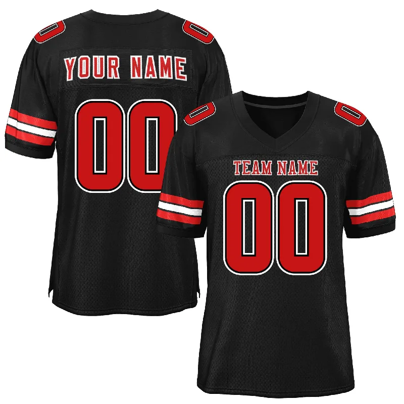 Football Jersey For Tournament Winners-Custom Black Red-White Classic Style Mesh Authentic Football Jersey