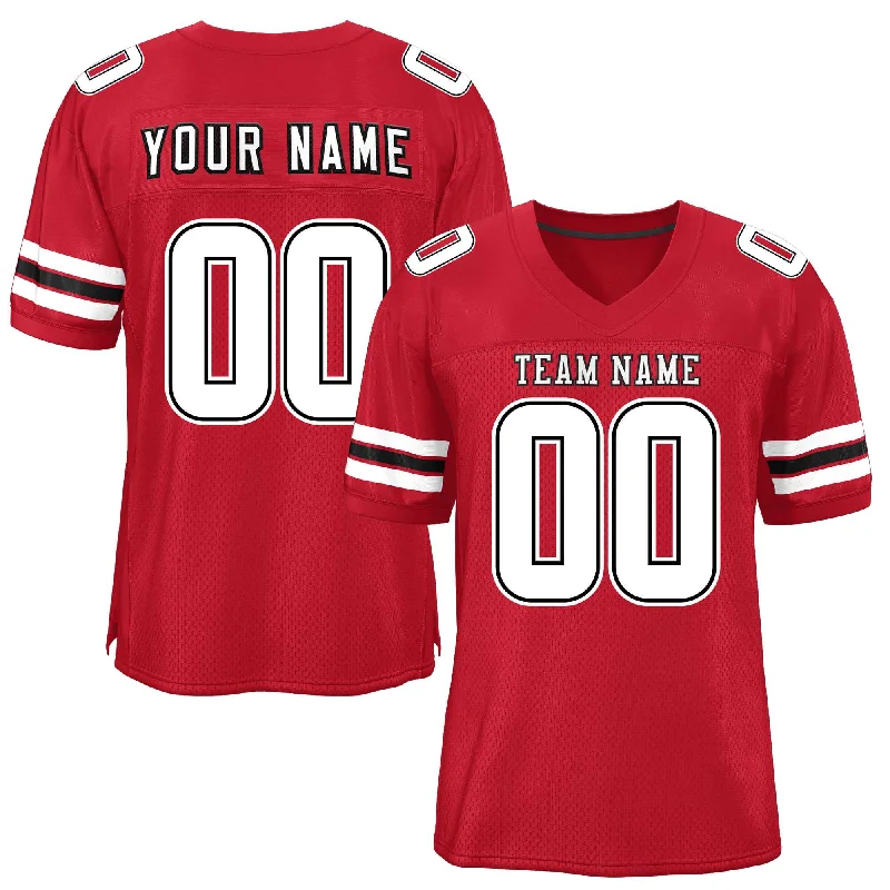 Personalized Football Jersey For Sporting Goods-Custom Red White-Black Classic Style Mesh Authentic Football Jersey