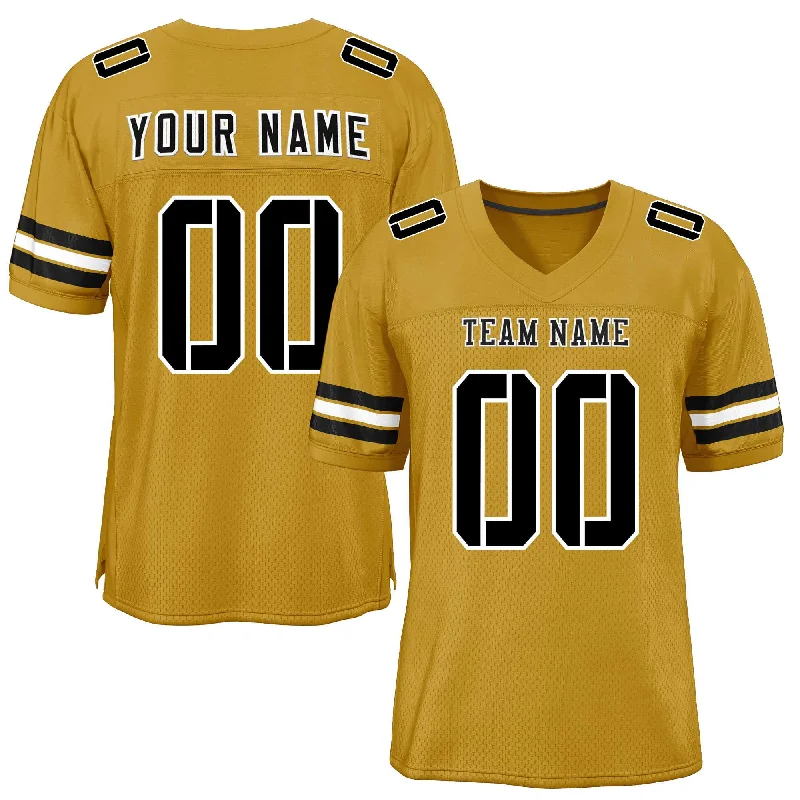 Football Jersey With Custom Artwork & Design-Custom Old Gold Black-White Classic Style Mesh Authentic Football Jersey