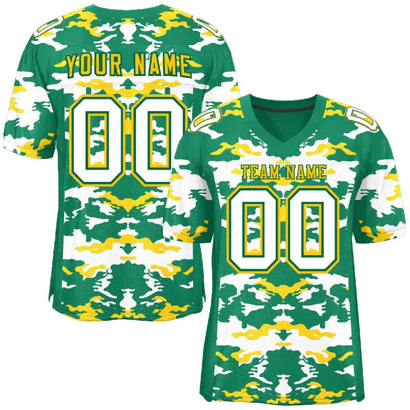 Personalized Football Jersey For School Competitions-Custom Kelly Green Gold-White Personalized Camo Authentic Football Jersey