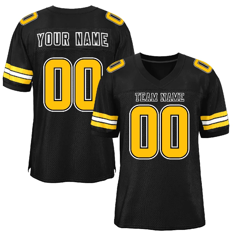 Football Jersey With Custom Colors-Custom Black Gold-White Classic Style Mesh Authentic Football Jersey