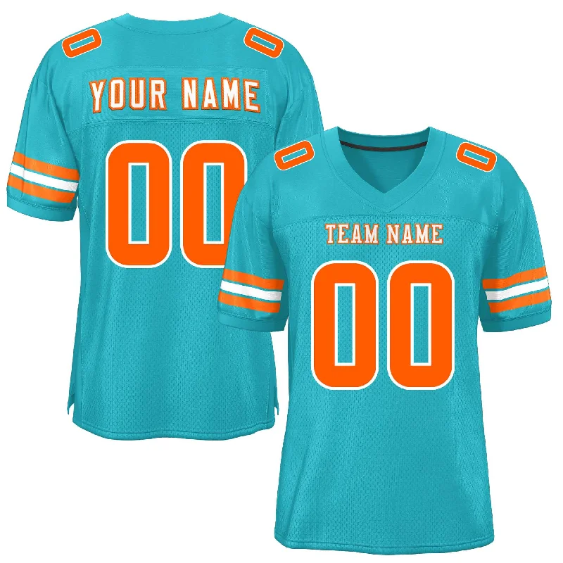 Football Jersey For School Sports Events-Custom Aqua Orange-White Classic Style Mesh Authentic Football Jersey