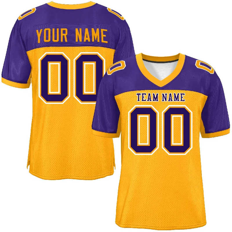 Personalized Football Jersey For Fan Gifts-Custom Yellow-Purple Raglan Sleeves Fashion Authentic Football Jersey