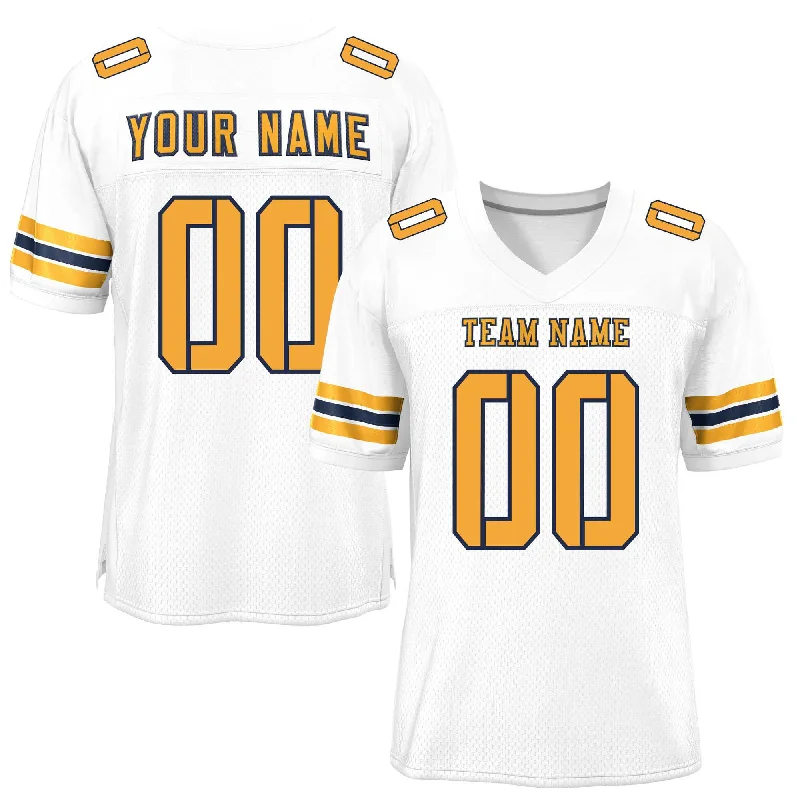 Football Jersey For Special Teams Events-Custom White Yellow-Navy Classic Style Mesh Authentic Football Jersey