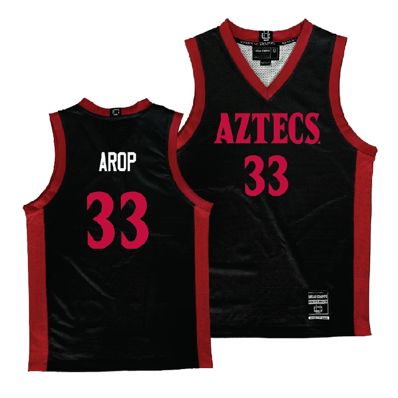 Basketball Jersey For School & College Competitions-SDSU Men's Black Basketball Jersey - Aguek Arop | #33