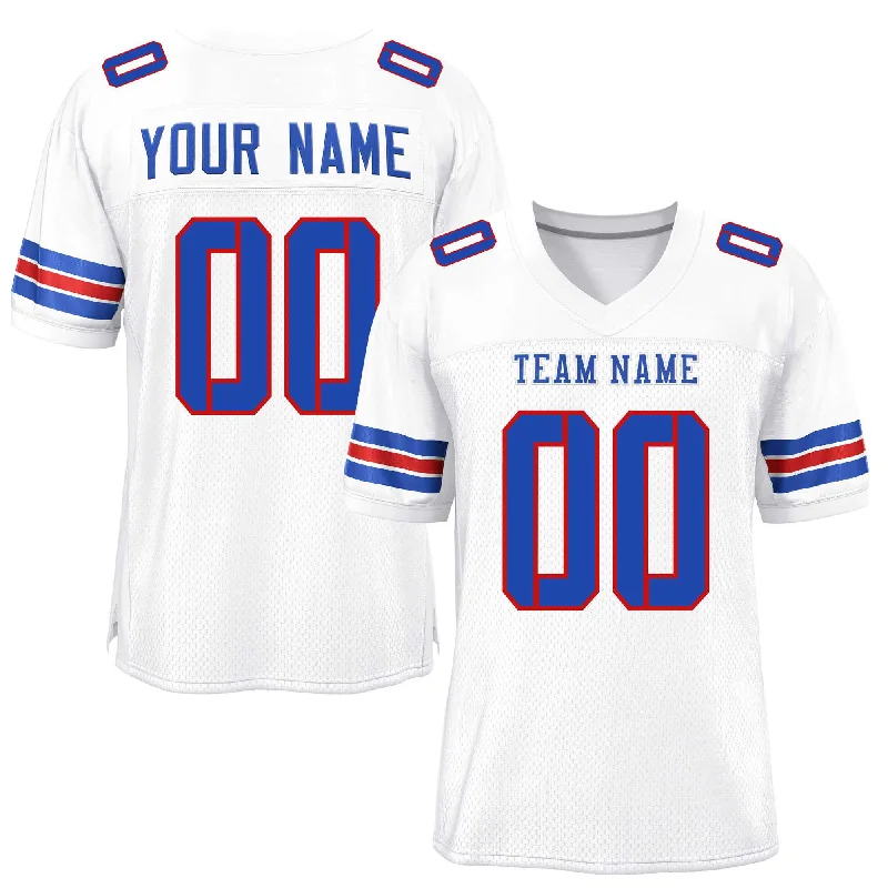 Personalized Football Jersey For School Leagues-Custom White Royal-Red Classic Style Mesh Authentic Football Jersey