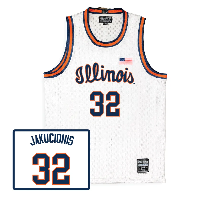 Basketball Jersey With Custom Sizing Options-Men's Basketball White Script Jersey  - Kasparas Jakucionis