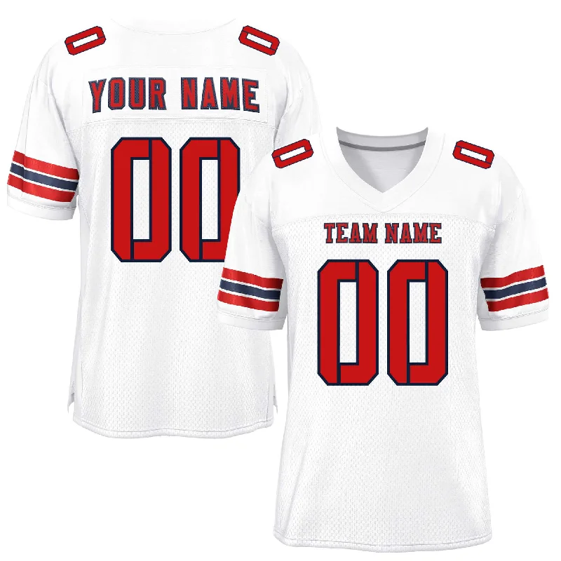 Football Jersey For Player Milestone Celebrations-Custom White Red-Black Classic Style Mesh Authentic Football Jersey