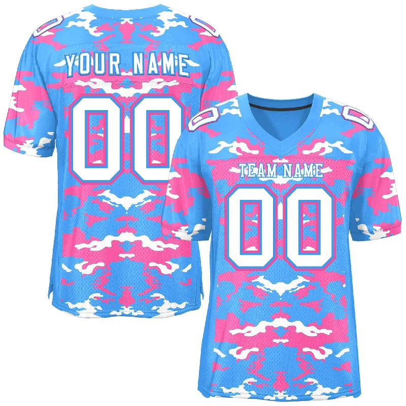 Custom Football Jersey For Professional Teams-Custom Powder Blue Pink-White Personalized Camo Authentic Football Jersey