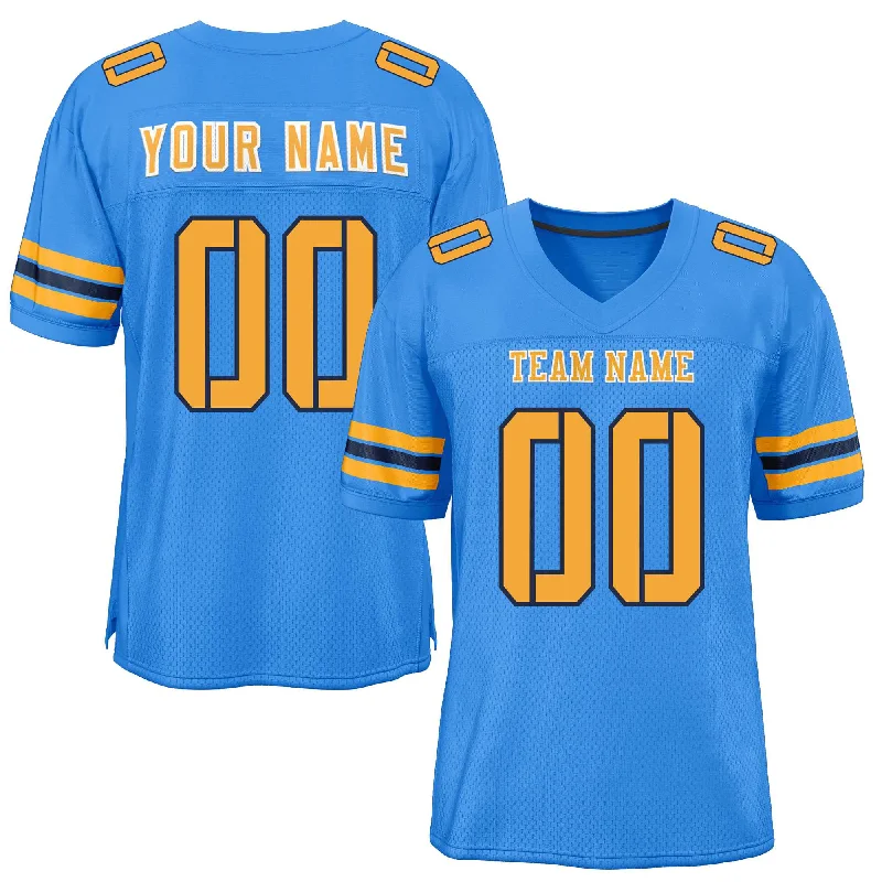 Custom Football Jersey For End-of-Season Gifts-Custom Powder Blue Yellow-Black Classic Style Mesh Authentic Football Jersey