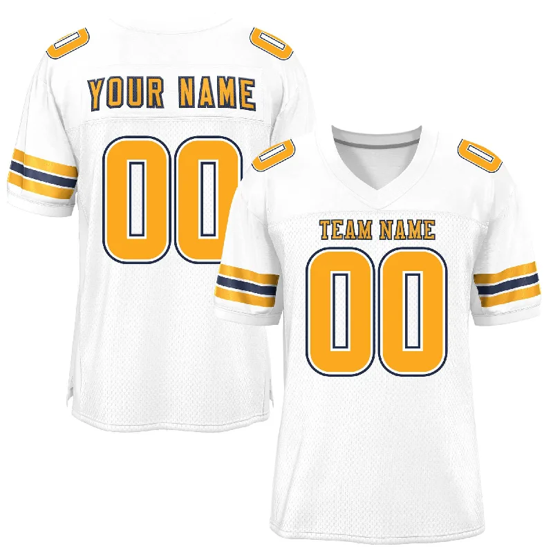 Personalized Football Jersey For Official Team Kits-Custom White Yellow-Navy Classic Style Mesh Authentic Football Jersey