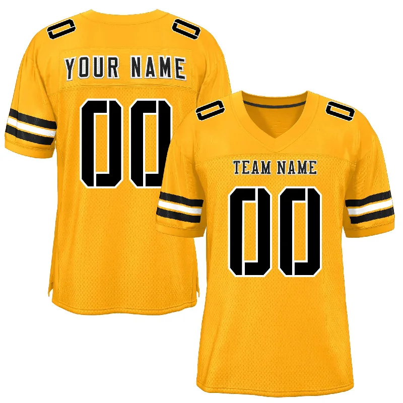 Personalized Football Jersey For Men-Custom Yellow Black-White Classic Style Mesh Authentic Football Jersey