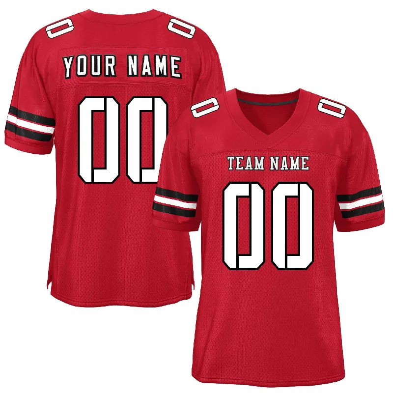 Custom Football Jersey For Youth Competition Teams-Custom Red White-Black Classic Style Mesh Authentic Football Jersey