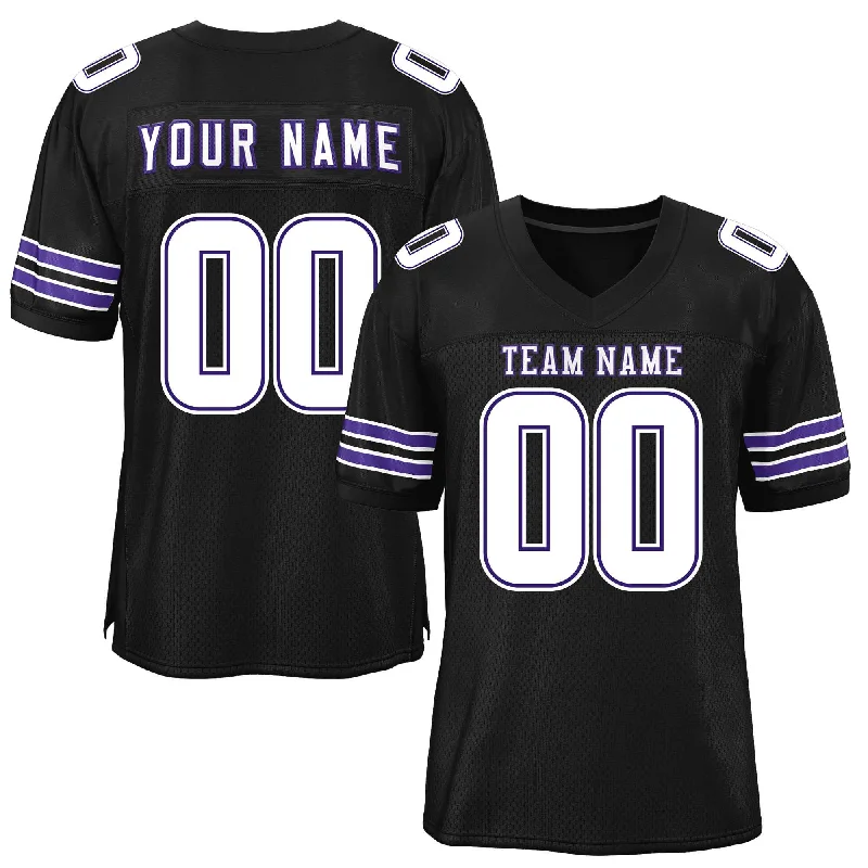 Custom Football Jersey For College Spirit-Custom Black White-Purple Classic Style Mesh Authentic Football Jersey