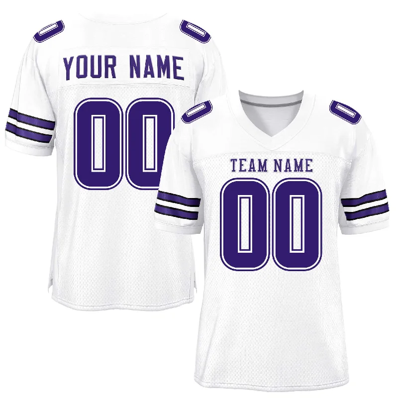 Personalized Football Jersey For Summer Teams-Custom White Purple Classic Style Mesh Authentic Football Jersey