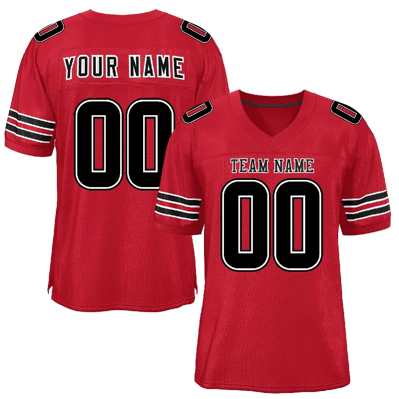 Custom Football Jersey With Player Number-Custom Red Black Classic Style Mesh Authentic Football Jersey