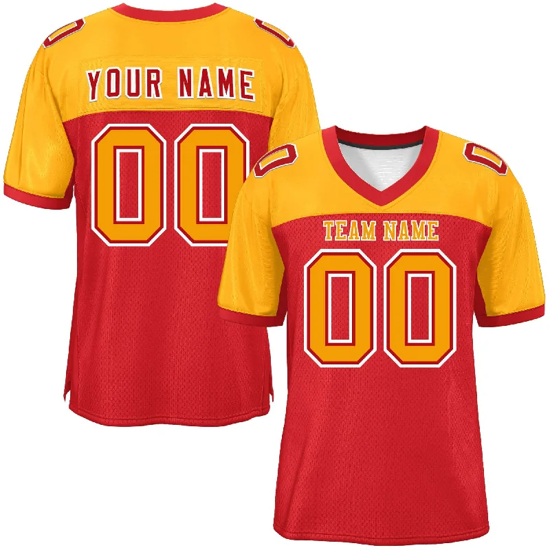 Personalized Football Jersey For Sponsors-Custom Red-Yellow Raglan Sleeves Fashion Authentic Football Jersey