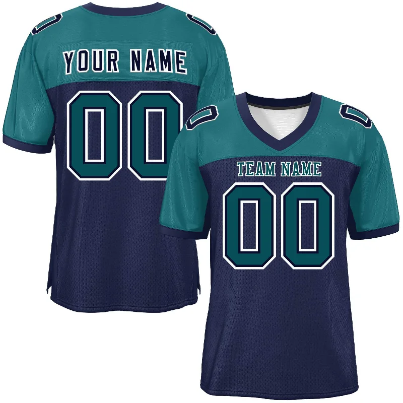 Football Jersey With Motivational Quotes-Custom Navy-Aqua Raglan Sleeves Fashion Authentic Football Jersey