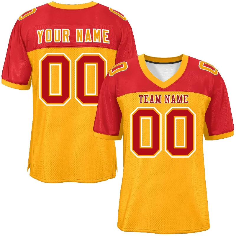 Custom Football Jersey With Player Number-Custom Yellow-Red Raglan Sleeves Fashion Authentic Football Jersey