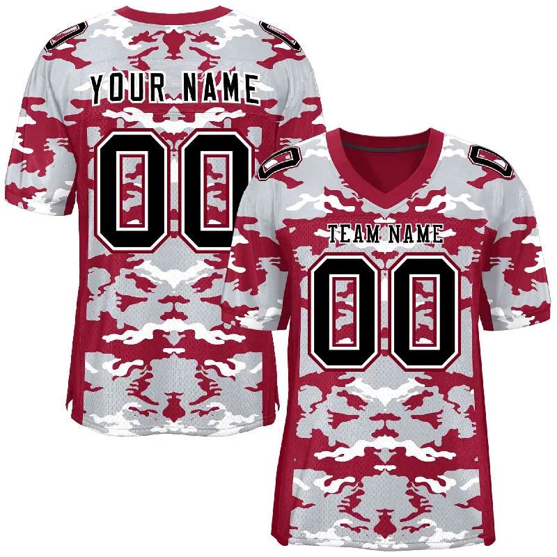 Football Jersey For League & Championship Games-Custom Crimson Gray-White Personalized Camo Authentic Football Jersey