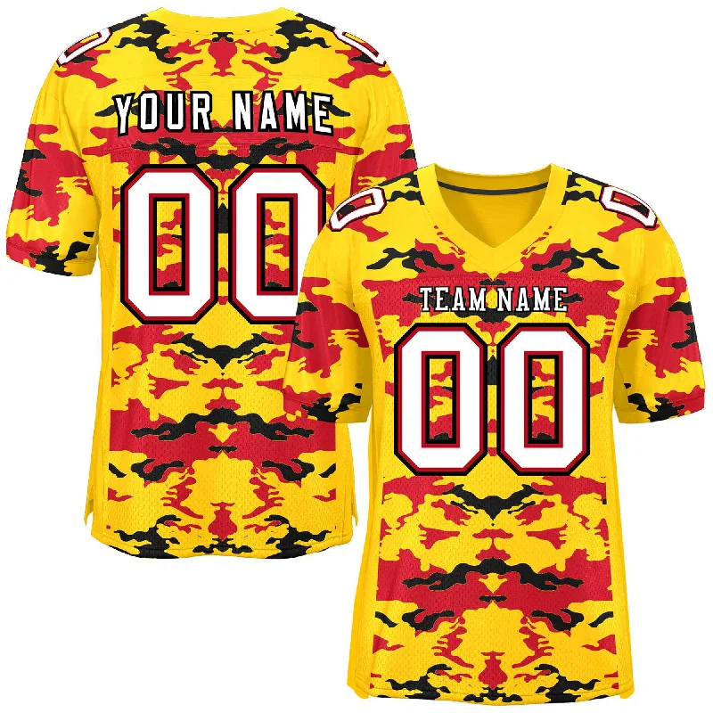 Football Jersey For Local Tournaments-Custom Gold Red-Black Personalized Camo Authentic Football Jersey