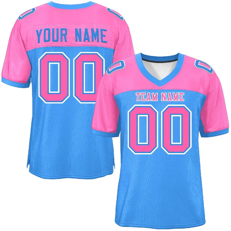 Personalized Football Jersey For Custom Fit-Custom Powder Blue-Pink Raglan Sleeves Fashion Authentic Football Jersey