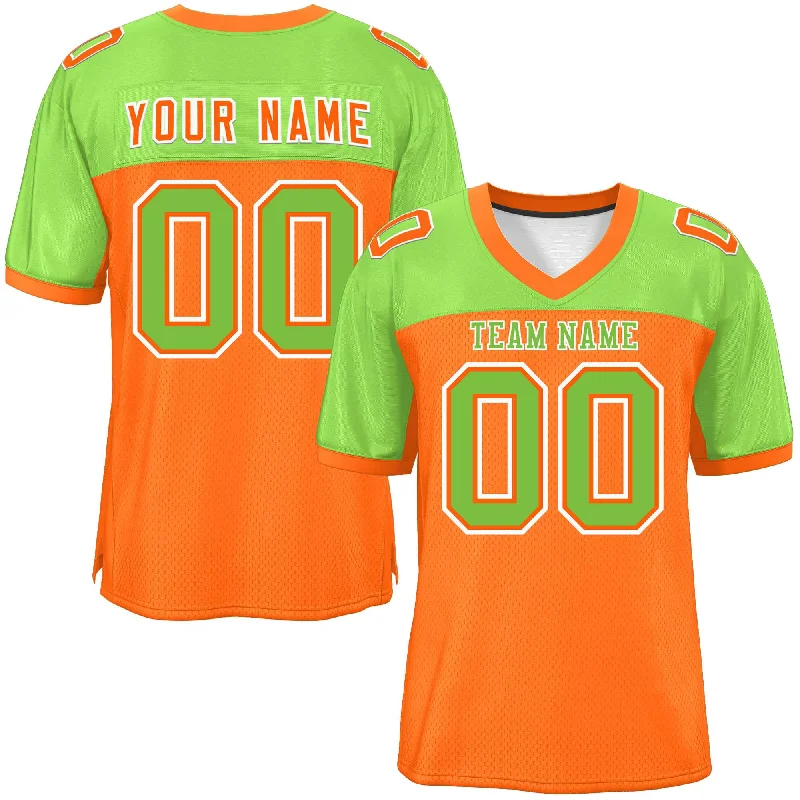 Personalized Football Jersey For School Fundraisers-Custom Orange-Neon Green Raglan Sleeves Fashion Authentic Football Jersey