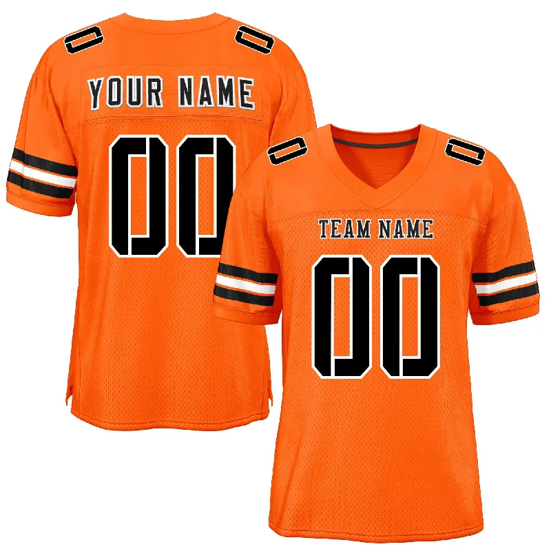 Personalized Football Jersey For School Spirit-Custom Orange Black-White Classic Style Mesh Authentic Football Jersey