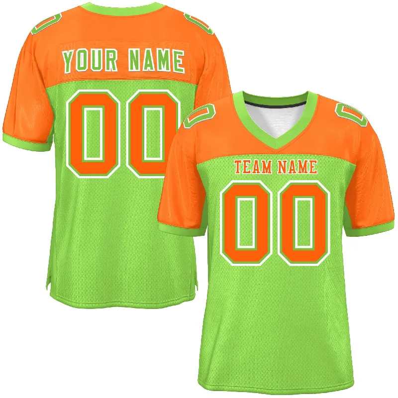 Custom Football Jersey For Corporate Events-Custom Neon Green-Orange Raglan Sleeves Fashion Authentic Football Jersey