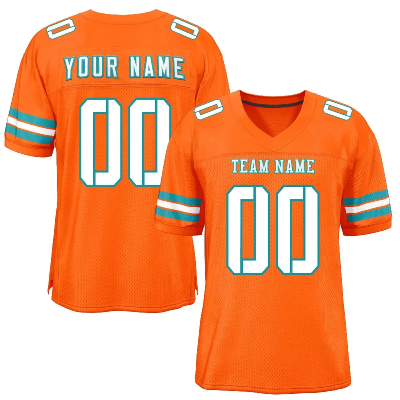 Football Jersey With Custom Sizing Options-Custom Orange White-Aqua Classic Style Mesh Authentic Football Jersey