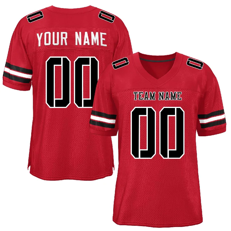 Personalized Football Jersey For Fan Appreciation-Custom Red Black-White Classic Style Mesh Authentic Football Jersey