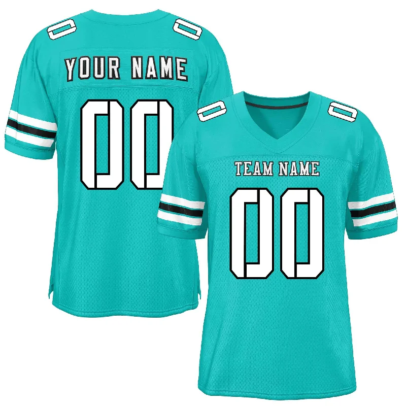 Personalized Football Jersey For Custom Orders-Custom Aqua White-Black Classic Style Mesh Authentic Football Jersey